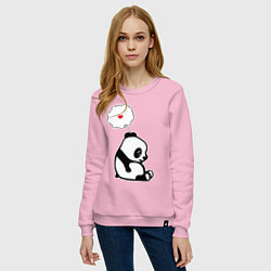 Свитшот хлопковый женский Панда о разбитом сердце, цвет: светло-розовый — фото 2