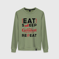 Женский свитшот Надпись: eat sleep Genshin Impact repeat