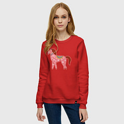 Свитшот хлопковый женский Красочная лошадка, цвет: красный — фото 2