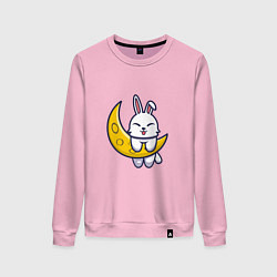 Свитшот хлопковый женский Кролик на луне, цвет: светло-розовый