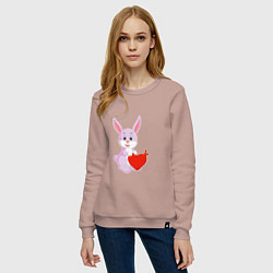 Свитшот хлопковый женский Кролик с сердцем, цвет: пыльно-розовый — фото 2