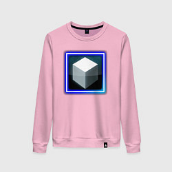 Свитшот хлопковый женский Белый геометрический куб с сиянием, цвет: светло-розовый