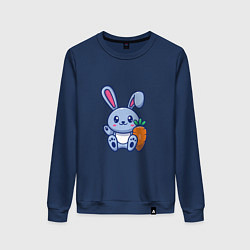 Свитшот хлопковый женский Заяц с морковкой, цвет: тёмно-синий