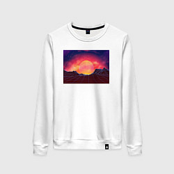 Свитшот хлопковый женский 3D неоновые горы на закате, цвет: белый