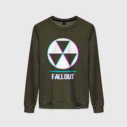 Свитшот хлопковый женский Fallout в стиле glitch и баги графики, цвет: хаки