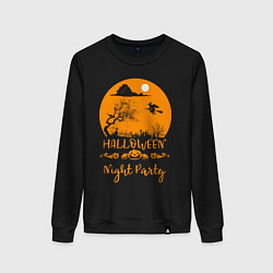 Свитшот хлопковый женский Добро пожаловать на halloween night party, цвет: черный