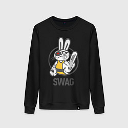 Свитшот хлопковый женский SWAG Bad rabbit - Merry Christmas!, цвет: черный