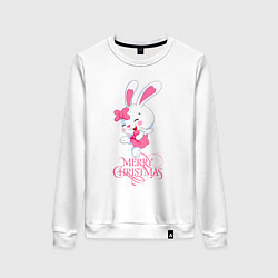 Свитшот хлопковый женский Cute bunny, merry Christmas, цвет: белый