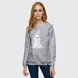 Свитшот хлопковый женский Милый белый зайчик с сердечками, цвет: меланж — фото 2