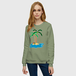Свитшот хлопковый женский Островок и черепушки, цвет: авокадо — фото 2