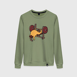 Свитшот хлопковый женский Мопс - крутой пауэрлифтер!, цвет: авокадо