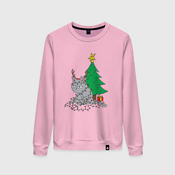 Свитшот хлопковый женский Запутавшийся кот, цвет: светло-розовый