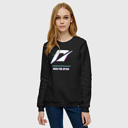 Свитшот хлопковый женский Need for Speed в стиле glitch и баги графики, цвет: черный — фото 2