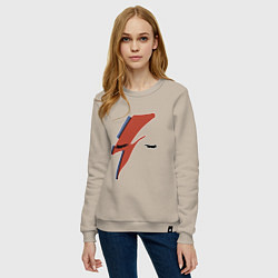 Свитшот хлопковый женский Дэвид Боуи - молния, цвет: миндальный — фото 2