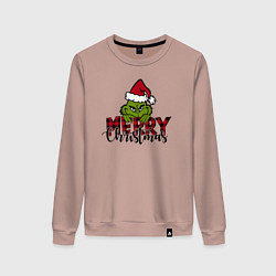 Свитшот хлопковый женский Гринч Merry Christmas, цвет: пыльно-розовый