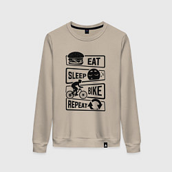 Свитшот хлопковый женский Eat sleep bike repeat art, цвет: миндальный