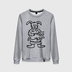 Свитшот хлопковый женский Кролик гладит кота, цвет: меланж