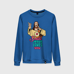 Свитшот хлопковый женский Jesus Christ love u, цвет: синий
