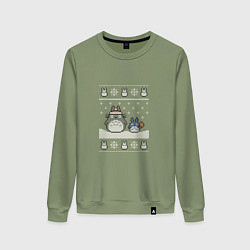 Свитшот хлопковый женский Новогодние тоторики - ugly sweater, цвет: авокадо