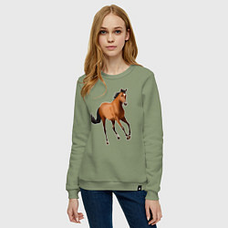 Свитшот хлопковый женский Мустанг лошадь, цвет: авокадо — фото 2
