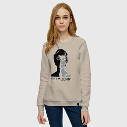 Свитшот хлопковый женский Джон Леннон - портрет, цвет: миндальный — фото 2