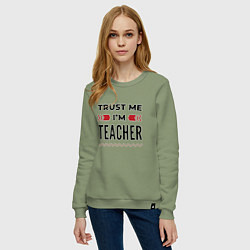 Свитшот хлопковый женский Trust me - Im teacher, цвет: авокадо — фото 2