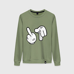 Свитшот хлопковый женский Hands - fuck you, цвет: авокадо