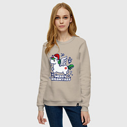 Свитшот хлопковый женский Unicorn - merry kiss my ass, цвет: миндальный — фото 2