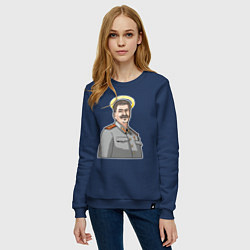 Свитшот хлопковый женский Сталин с нимбом, цвет: тёмно-синий — фото 2