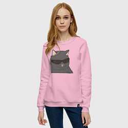 Свитшот хлопковый женский Серый котик в очках, цвет: светло-розовый — фото 2