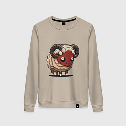 Свитшот хлопковый женский Сюрреалистичный, кудрявый баран, цвет: миндальный