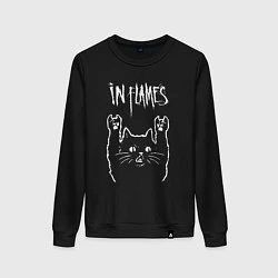 Свитшот хлопковый женский In Flames рок кот, цвет: черный