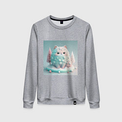 Свитшот хлопковый женский Толстый снежный котик пастельные цвета, цвет: меланж