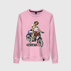 Женский свитшот Красивая девушка на мотоцикле Ducati - retro
