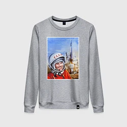 Свитшот хлопковый женский Юрий Гагарин на космодроме, цвет: меланж