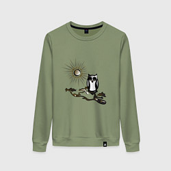 Свитшот хлопковый женский Сова на сосне, цвет: авокадо