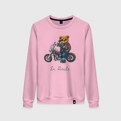 Свитшот хлопковый женский Крутой мотоциклист медведь, цвет: светло-розовый