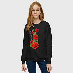 Свитшот хлопковый женский Прекрасная Лилиана - букет из роз, цвет: черный — фото 2