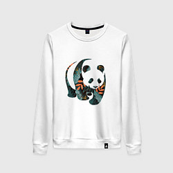 Свитшот хлопковый женский Панда в цветочном принте, цвет: белый