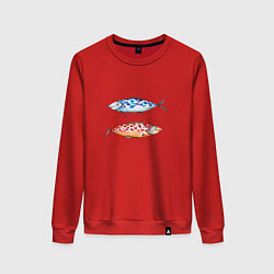 Свитшот хлопковый женский Две пятнистые рыбы, цвет: красный