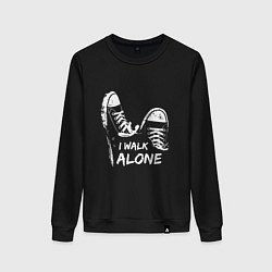 Свитшот хлопковый женский I walk alone, цвет: черный