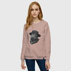 Свитшот хлопковый женский Маска чумного доктора, цвет: пыльно-розовый — фото 2