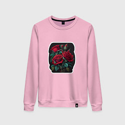Свитшот хлопковый женский Букет и красные розы, цвет: светло-розовый