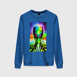 Свитшот хлопковый женский Alien - neural network - neon glow - pop art, цвет: синий