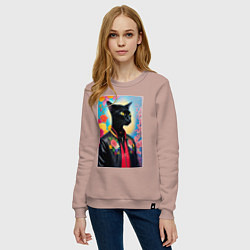 Свитшот хлопковый женский Кошачья мода - нейросеть, цвет: пыльно-розовый — фото 2