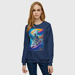 Свитшот хлопковый женский Cyber shark - ocean and space - art, цвет: тёмно-синий — фото 2