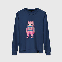 Свитшот хлопковый женский Розовый мишка космонавт, цвет: тёмно-синий