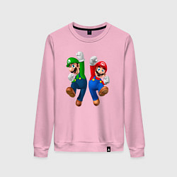Свитшот хлопковый женский Луиджи и Марио в прыжке, цвет: светло-розовый