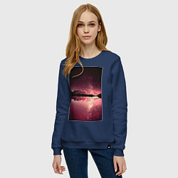 Свитшот хлопковый женский Горы на фоне заката, цвет: тёмно-синий — фото 2