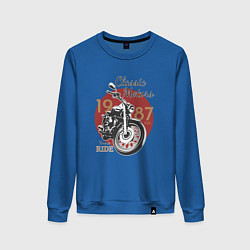 Свитшот хлопковый женский Мотоцикл Ретро принт 1, цвет: синий